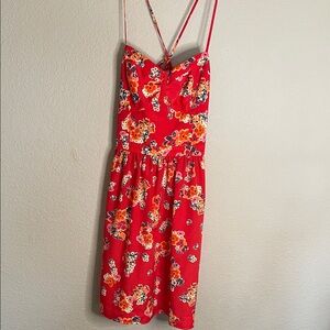 American Eagle Outfitters Vibrant Red and Pink Floral Dress
